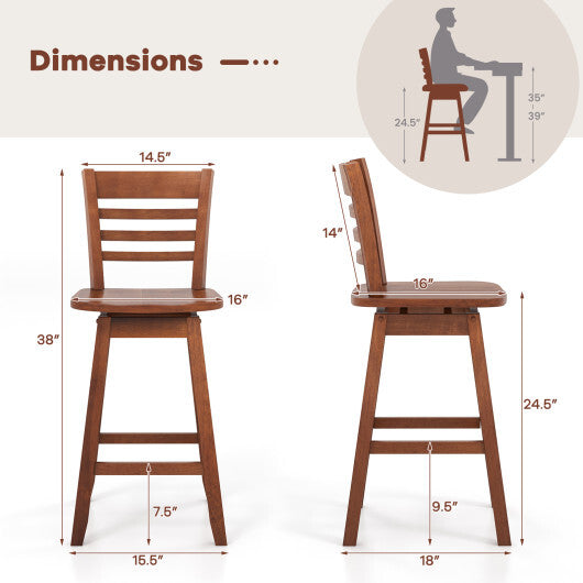 Counter Height Barstools Set of 2 with Footrest for Kitchen Island Bar-Walnut LuxuryLifeWay Online Store