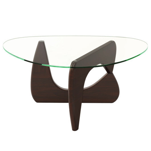 Triangle Coffee Table with Tempered Glass Top and Adjustable Rubber Wood Base-Walnut LuxuryLifeWay Online Store