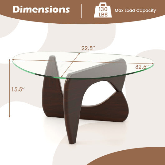 Triangle Coffee Table with Tempered Glass Top and Adjustable Rubber Wood Base-Walnut LuxuryLifeWay Online Store