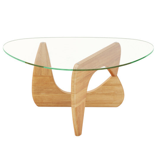 Triangle Coffee Table with Tempered Glass Top and Adjustable Rubber Wood Base-Walnut LuxuryLifeWay Online Store
