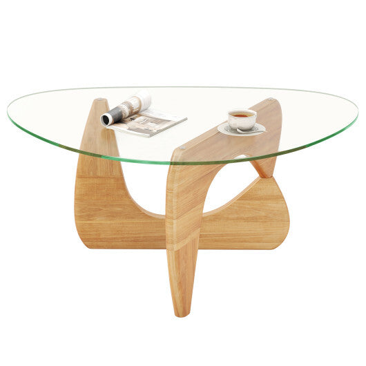 Triangle Coffee Table with Tempered Glass Top and Adjustable Rubber Wood Base-Walnut LuxuryLifeWay Online Store