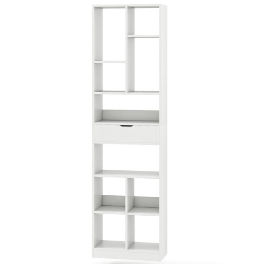 7-tier Bookshelf with Drawer 180cm Floor Standing Display Rack Storage Shelf-White