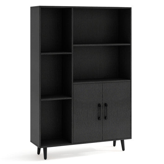 4 Inch Floor Bookshelf with 5 Open Compartments and Storage Cabinet-Black LuxuryLifeWay Online Store