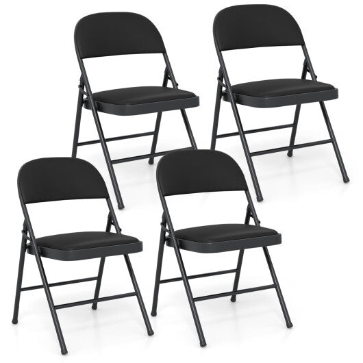 4 Pack Folding Chairs with Metal Frame and PVC Leather for Indoor Outdoor-Black LuxuryLifeWay Online Store