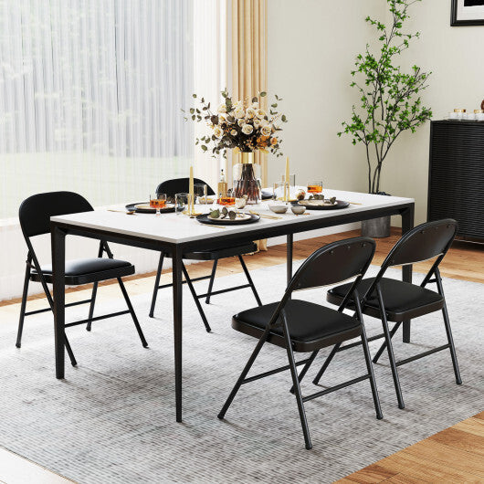 4 Pack Folding Chairs with Metal Frame and PVC Leather for Indoor Outdoor-Black LuxuryLifeWay Online Store