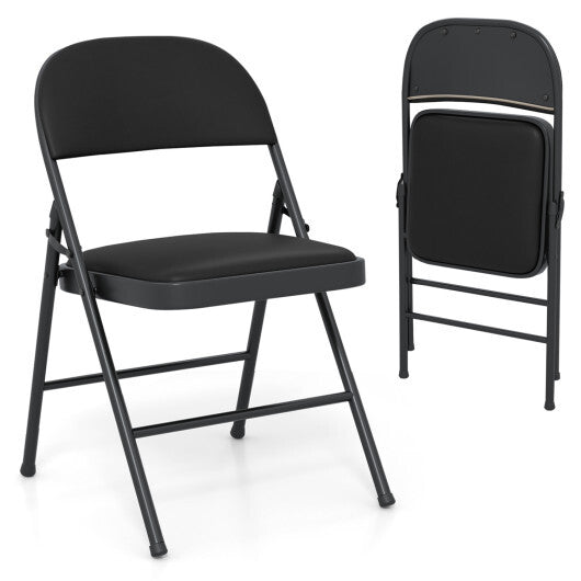 4 Pack Folding Chairs with Metal Frame and PVC Leather for Indoor Outdoor-Black LuxuryLifeWay Online Store