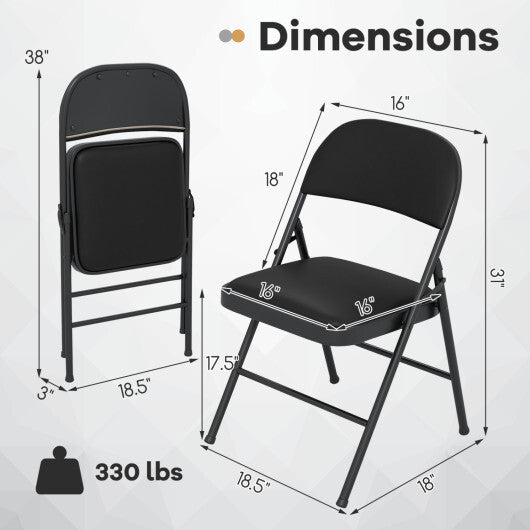 4 Pack Folding Chairs with Metal Frame and PVC Leather for Indoor Outdoor-Black LuxuryLifeWay Online Store