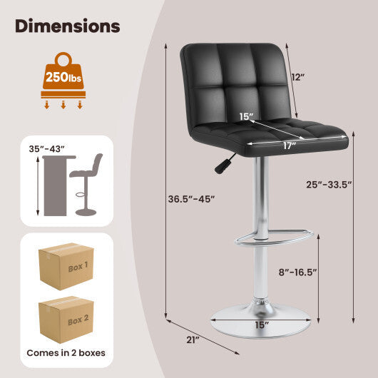 Modern Bat Stools Set of 2 with Back and Heavy-duty Metal Base and Footrest-Black LuxuryLifeWay Online Store