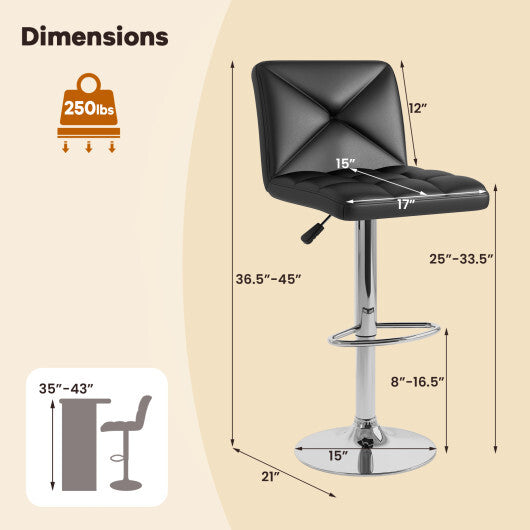 PU Leather Upholstered Bar Stools Set of 2 with Back and Adjustable Height-Brown LuxuryLifeWay Online Store