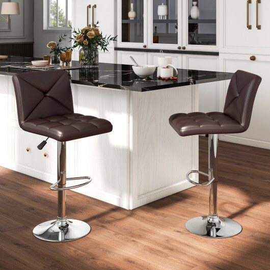PU Leather Upholstered Bar Stools Set of 2 with Back and Adjustable Height-Brown LuxuryLifeWay Online Store