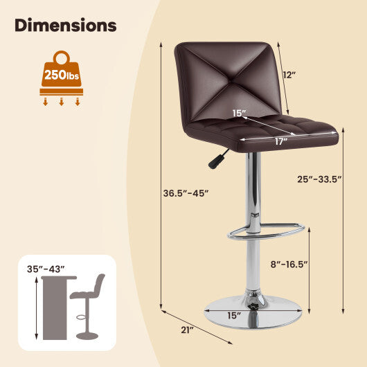 PU Leather Upholstered Bar Stools Set of 2 with Back and Adjustable Height-Brown LuxuryLifeWay Online Store
