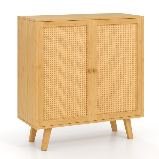 Bamboo Buffet Storage Cabinet with PE Rattan Doors and Freestanding Kitchen Cupboard-Natural LuxuryLifeWay Online Store