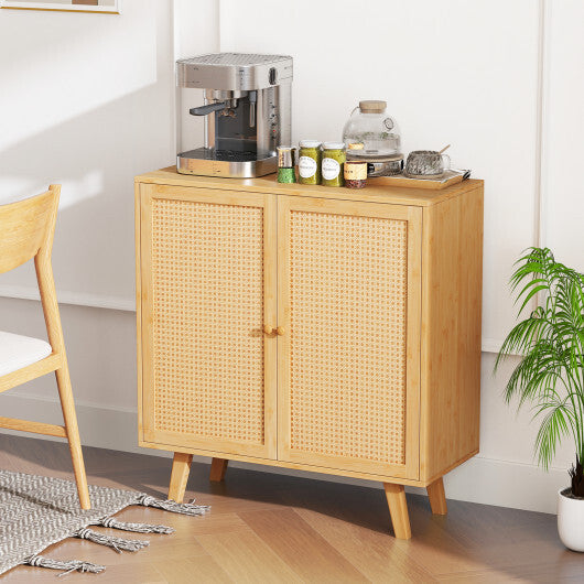 Bamboo Buffet Storage Cabinet with PE Rattan Doors and Freestanding Kitchen Cupboard-Natural LuxuryLifeWay Online Store