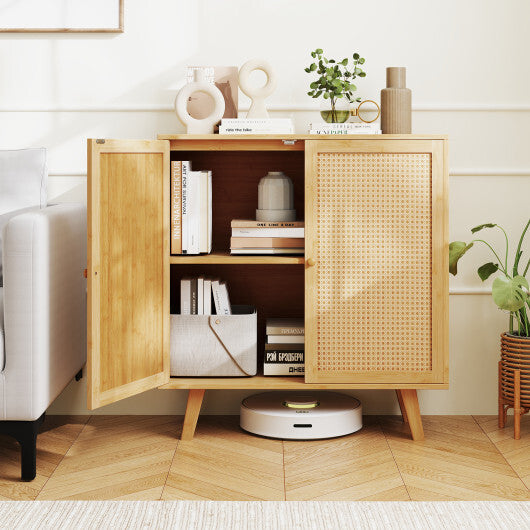 Bamboo Buffet Storage Cabinet with PE Rattan Doors and Freestanding Kitchen Cupboard-Natural LuxuryLifeWay Online Store
