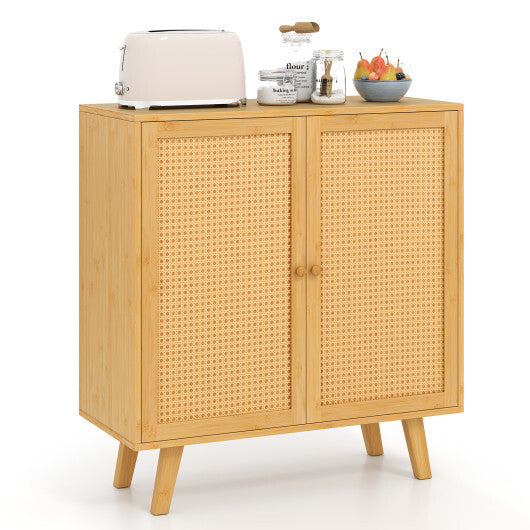 Bamboo Buffet Storage Cabinet with PE Rattan Doors and Freestanding Kitchen Cupboard-Natural LuxuryLifeWay Online Store