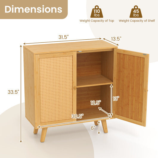 Bamboo Buffet Storage Cabinet with PE Rattan Doors and Freestanding Kitchen Cupboard-Natural LuxuryLifeWay Online Store