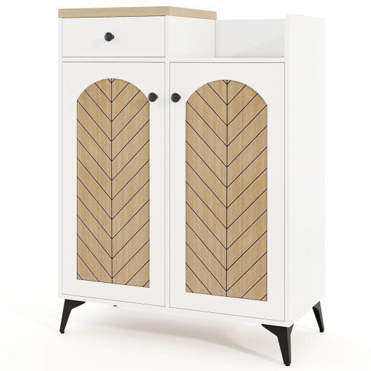 2-Door Shoe Rack Organizer with Drawer and 6 Removable Shelves-White LuxuryLifeWay Online Store