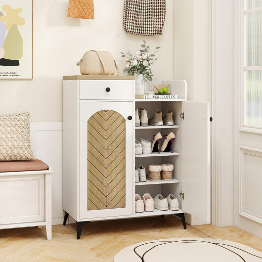 2-Door Shoe Rack Organizer with Drawer and 6 Removable Shelves-White LuxuryLifeWay Online Store
