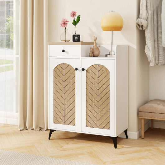 2-Door Shoe Rack Organizer with Drawer and 6 Removable Shelves-White LuxuryLifeWay Online Store