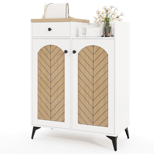 2-Door Shoe Rack Organizer with Drawer and 6 Removable Shelves-White LuxuryLifeWay Online Store