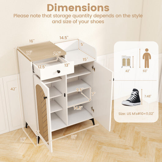 2-Door Shoe Rack Organizer with Drawer and 6 Removable Shelves-White LuxuryLifeWay Online Store