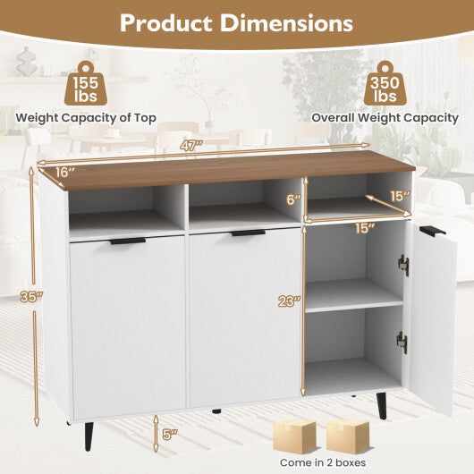 Sideboard Buffet Cabinet Kitchen Storage Cabinet with 5-Position Adjustable Shelves-White LuxuryLifeWay Online Store