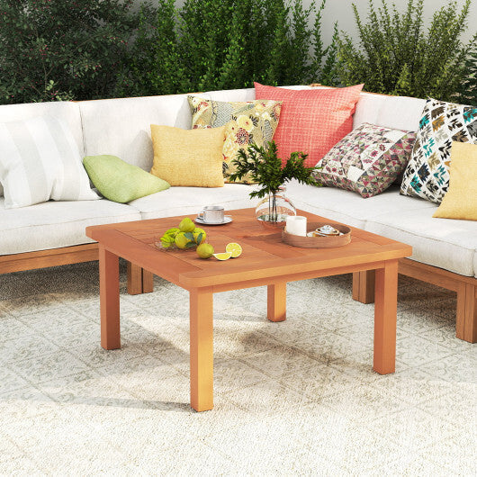Patio Coffee Table with Umbrella Hole and Teak Oil Finish LuxuryLifeWay Online Store