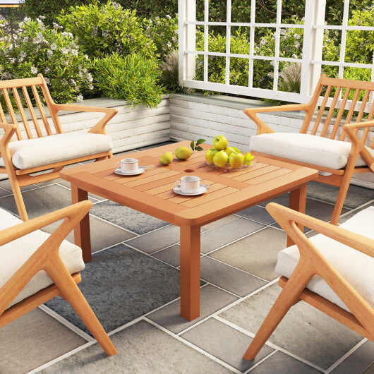 Patio Coffee Table with Umbrella Hole and Teak Oil Finish LuxuryLifeWay Online Store