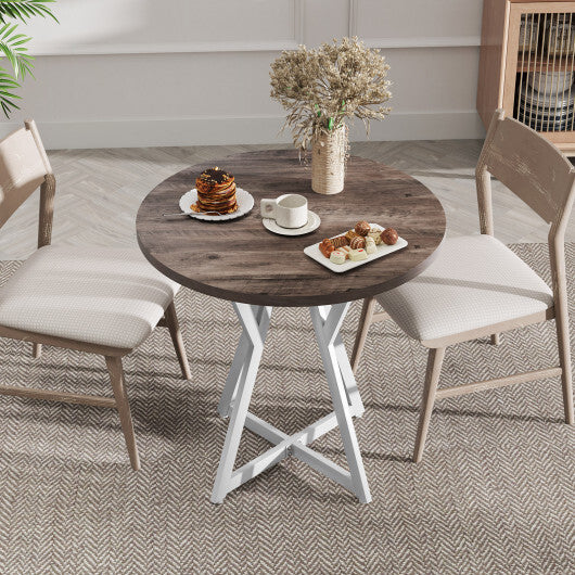 36 Inch Round Dining Table with Metal Pedestal Base-Natural LuxuryLifeWay Online Store