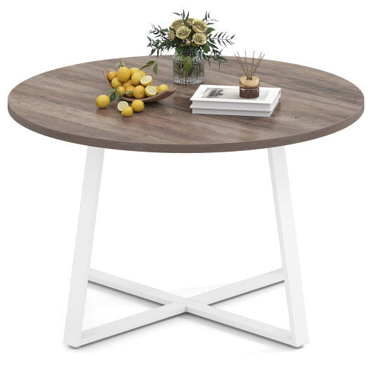 47 Inch Round Dining Table with Stable X-shaped Base and Round Thickened Tabletop-Natural LuxuryLifeWay Online Store