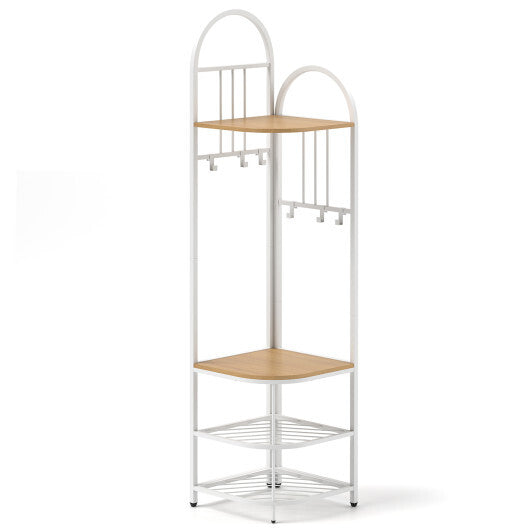4-Tier Coat Rack Corner Hall Tree with Shoe Storage Bench-Rustic Brown