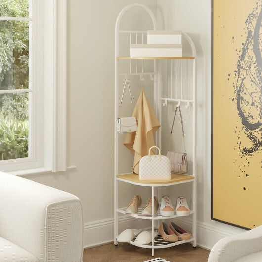 4-Tier Coat Rack Corner Hall Tree with Shoe Storage Bench-Rustic Brown