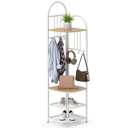 4-Tier Coat Rack Corner Hall Tree with Shoe Storage Bench-Rustic Brown