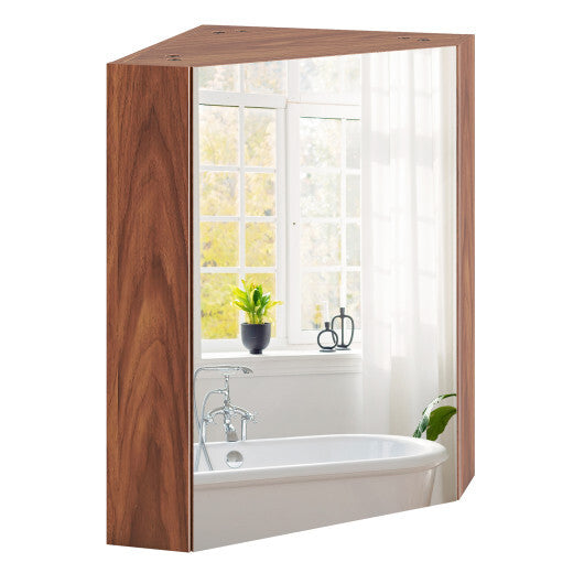 Corner Medicine Cabinet with Mirror with Open Mirror Door and Adjustable Shelf-Brown LuxuryLifeWay Online Store