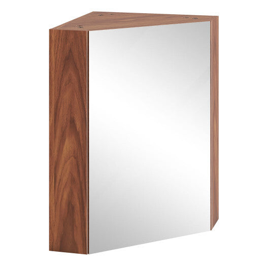 Corner Medicine Cabinet with Mirror with Open Mirror Door and Adjustable Shelf-Brown LuxuryLifeWay Online Store