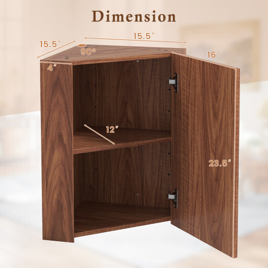 Corner Medicine Cabinet with Mirror with Open Mirror Door and Adjustable Shelf-Brown LuxuryLifeWay Online Store