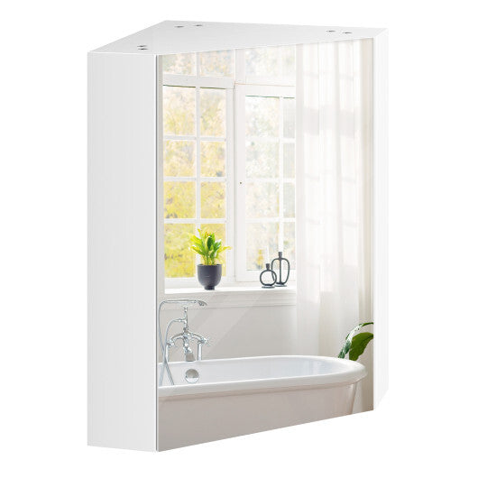 Corner Medicine Cabinet with Mirror with Open Mirror Door and Adjustable Shelf-Brown LuxuryLifeWay Online Store