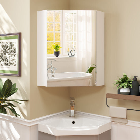 Corner Medicine Cabinet with Mirror with Open Mirror Door and Adjustable Shelf-Brown LuxuryLifeWay Online Store