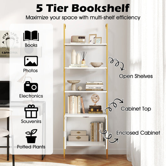 72.5 Inch Tall Bookshelf with Cabinet Anti-Tipping Kits and Metal Frame-Black LuxuryLifeWay Online Store