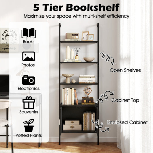 72.5 Inch Tall Bookshelf with Cabinet Anti-Tipping Kits and Metal Frame-Black LuxuryLifeWay Online Store