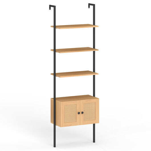 5-Tier Ladder Bookcase with Rattan Cabinet and Metal Frame-Natural LuxuryLifeWay Online Store