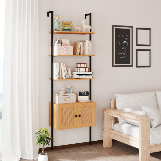 5-Tier Ladder Bookcase with Rattan Cabinet and Metal Frame-Natural LuxuryLifeWay Online Store