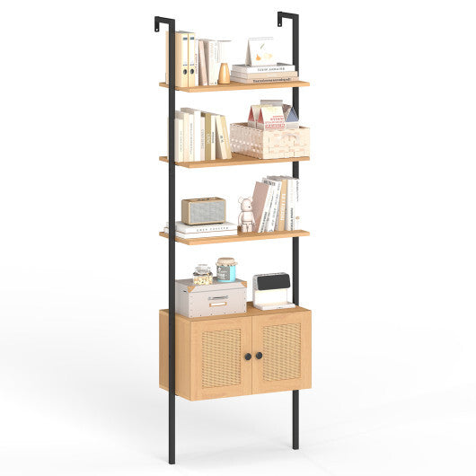 5-Tier Ladder Bookcase with Rattan Cabinet and Metal Frame-Natural LuxuryLifeWay Online Store