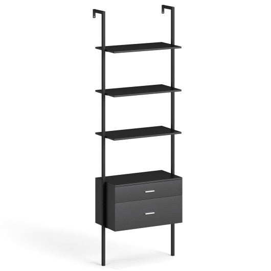 6-Tier Ladder Bookcase with 2 Drawers and Metal Frame-Black LuxuryLifeWay Online Store