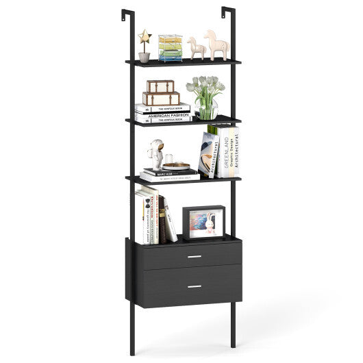 6-Tier Ladder Bookcase with 2 Drawers and Metal Frame-Black LuxuryLifeWay Online Store