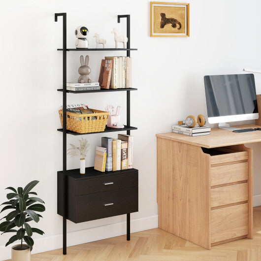 6-Tier Ladder Bookcase with 2 Drawers and Metal Frame-Black LuxuryLifeWay Online Store