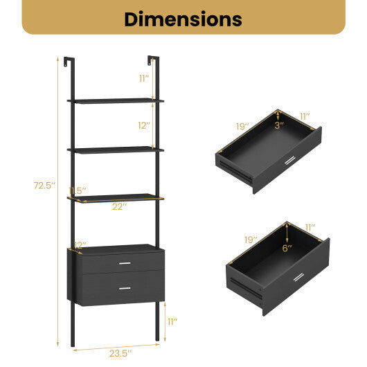 6-Tier Ladder Bookcase with 2 Drawers and Metal Frame-Black LuxuryLifeWay Online Store