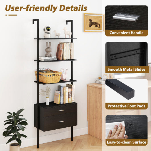 6-Tier Ladder Bookcase with 2 Drawers and Metal Frame-Black LuxuryLifeWay Online Store