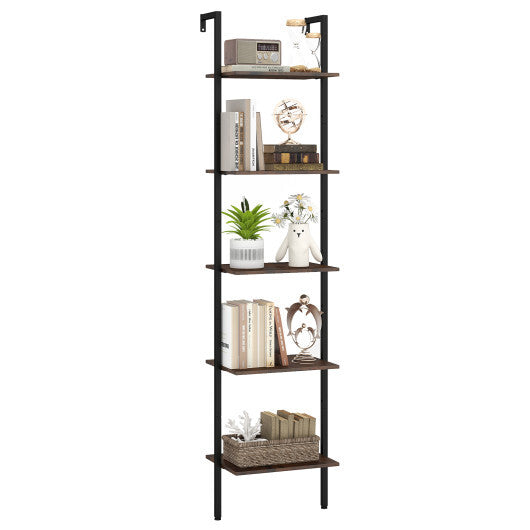 5 Tier Wall Mount Ladder Shelf with Anti-Tipping Kits for Home Office-Rustic Brown LuxuryLifeWay Online Store