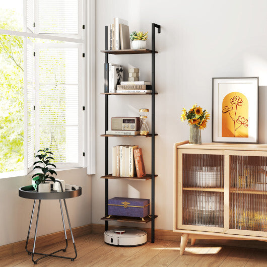 5 Tier Wall Mount Ladder Shelf with Anti-Tipping Kits for Home Office-Rustic Brown LuxuryLifeWay Online Store